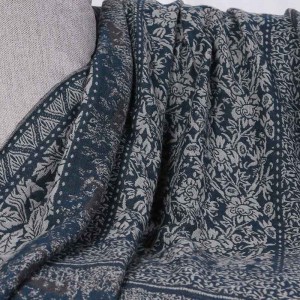 Vintage Jacquard Woven Blanket 50% Rayon 50% Wool Boho Decor