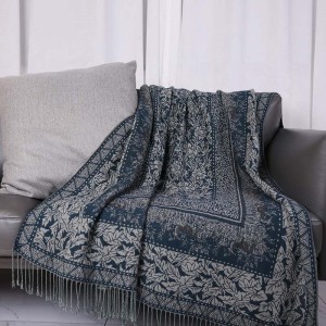Vintage Jacquard Woven Blanket 50% Rayon 50% Wool Boho Decor